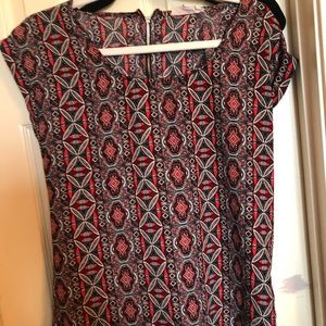 Top black cream red blouse very nice half zipper back